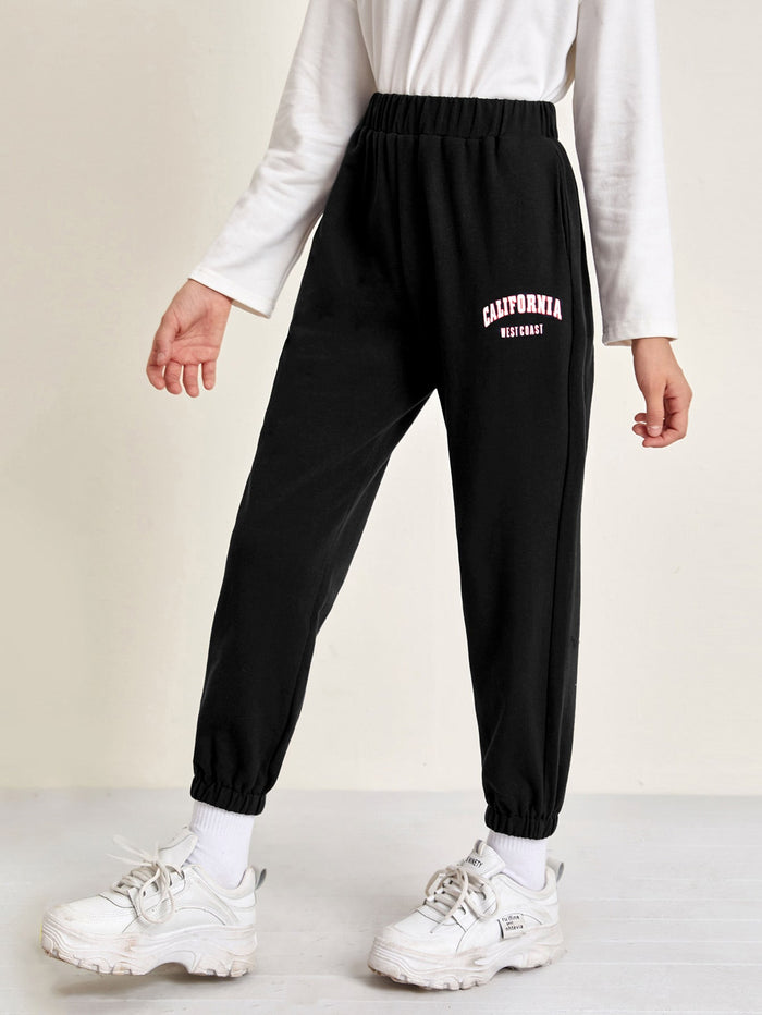 Girls Letter Graphic Sweatpants Black