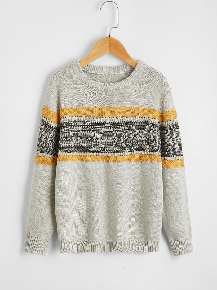 Boys Graphic Pattern Colorblock Sweater