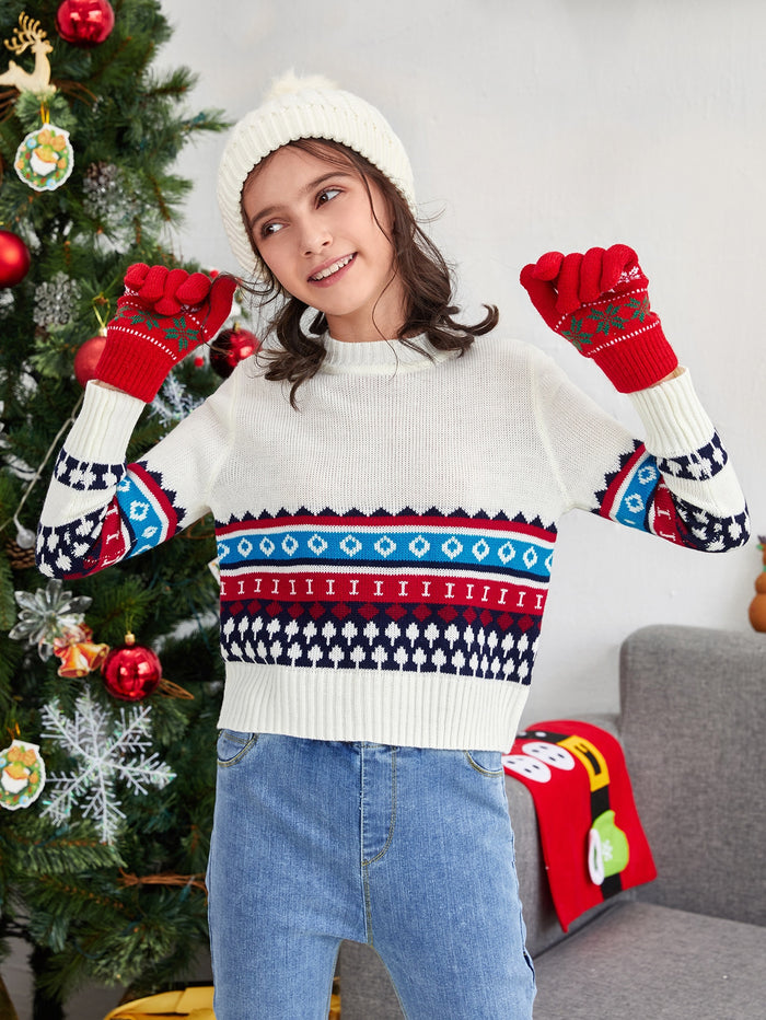 Girls Geo Pattern Sweater