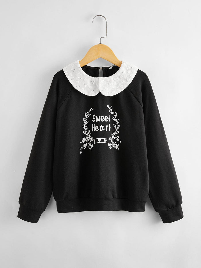 Girls Contrast Schiffy Peter-pan-collar Raglan Sleeve Sweatshirt