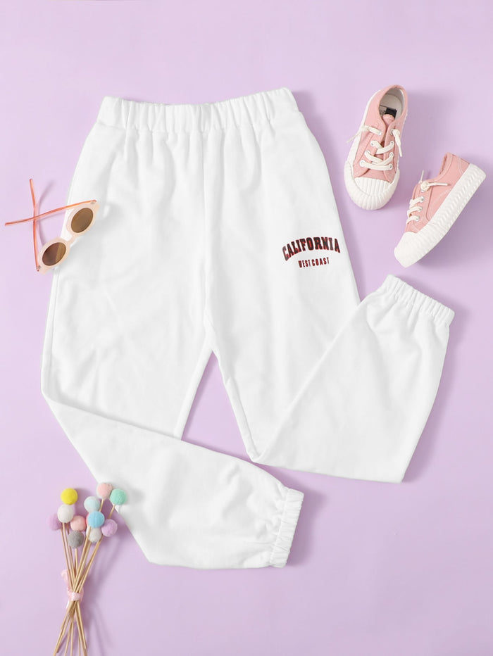 Girls Letter Graphic Sweatpants White