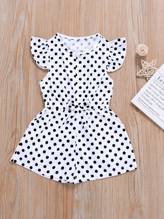 Toddler Girls Drawstring Polka Dot Ruffle Armhole Romper
