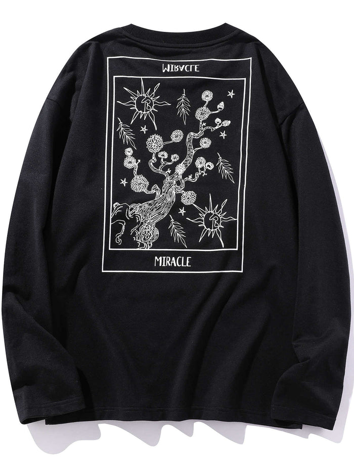 Men Floral And Letter Graphic Long Sleeve Tee Black
