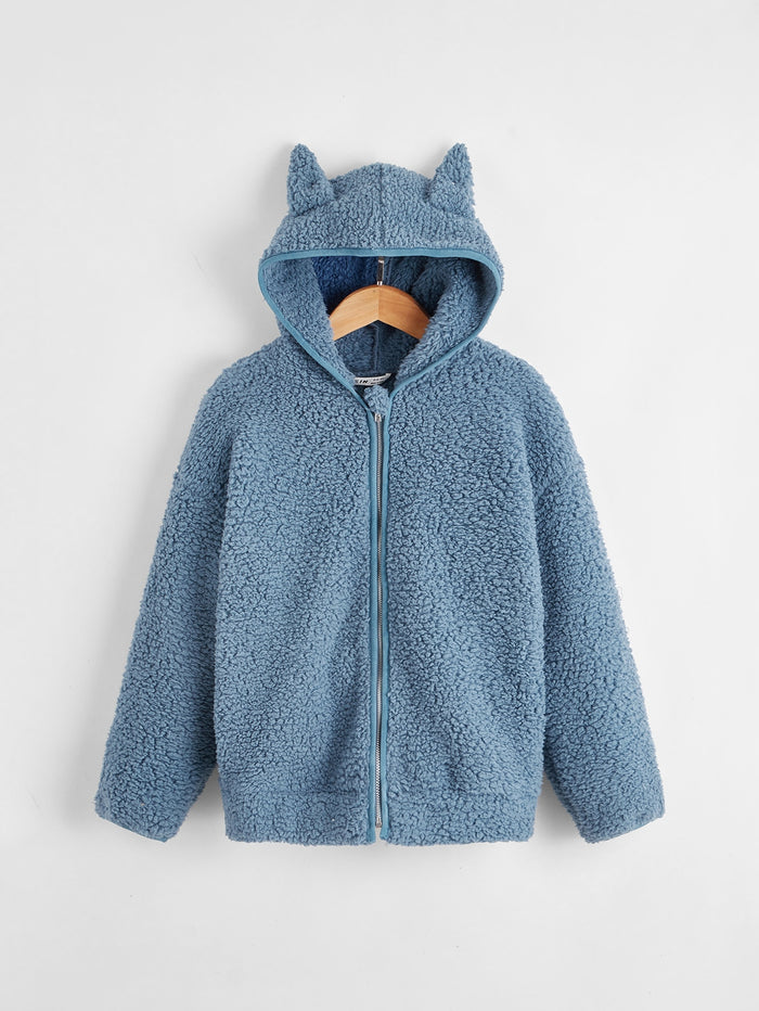Girls Zip Up Ear Hooded Teddy Coat