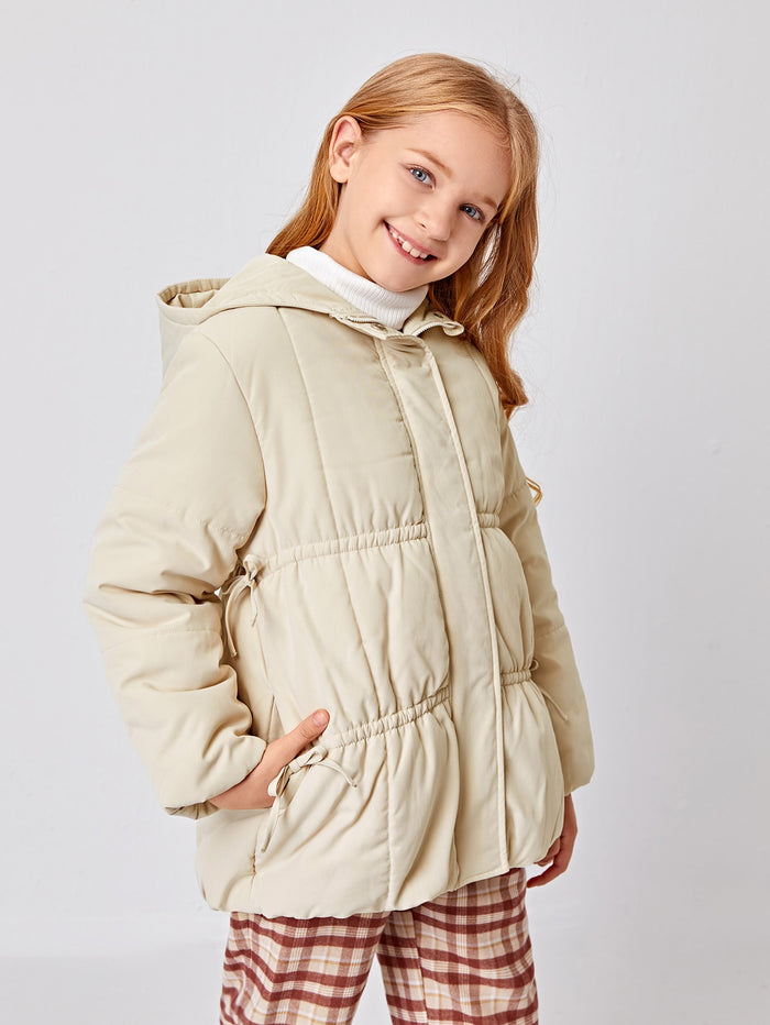 Girls Bow Detail Hooded Puffer Coat