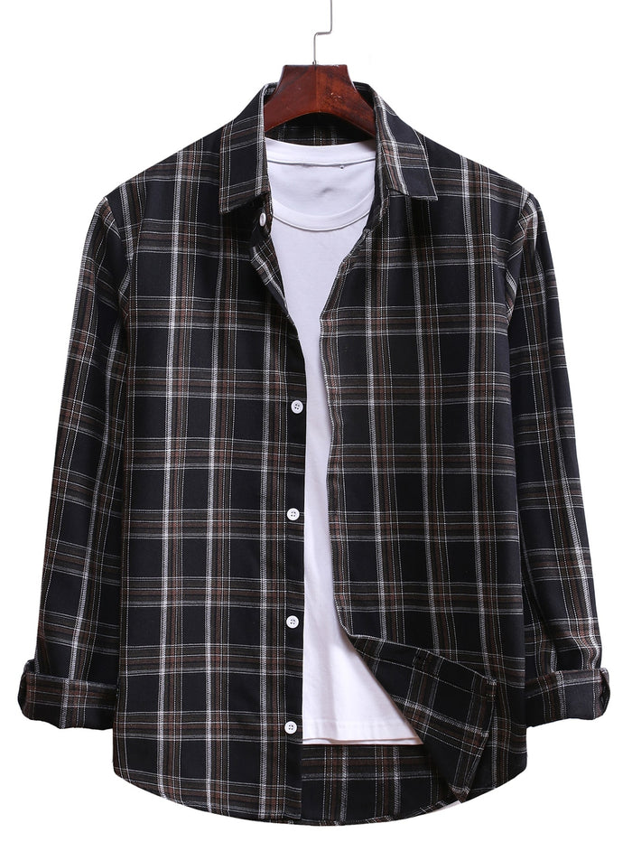 Men Plaid Curved Hem Shirt Without Tee Multicolor