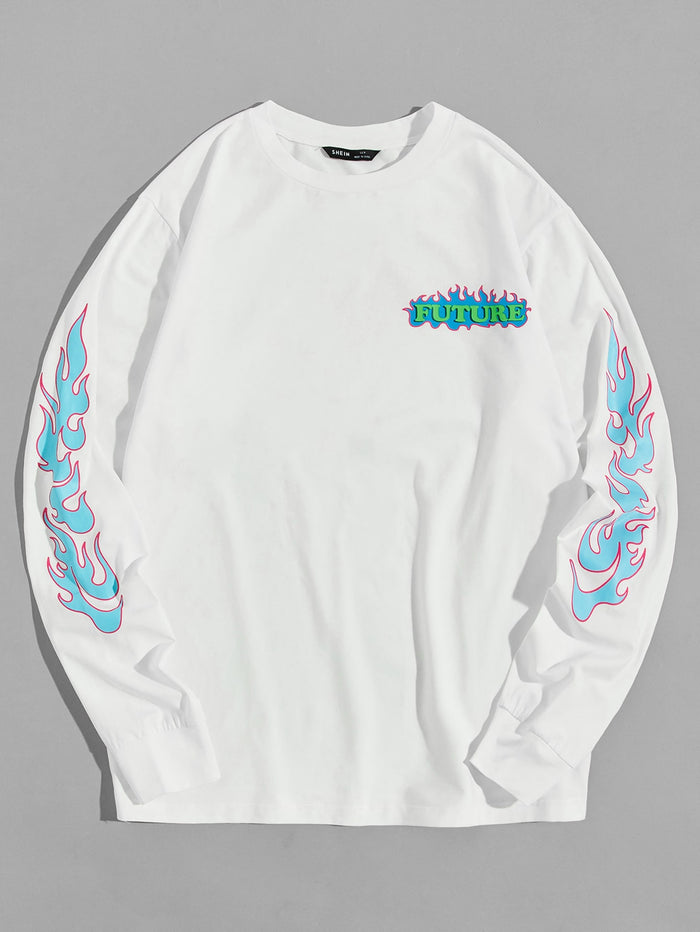 Men Fire & Letter Graphic Pullover