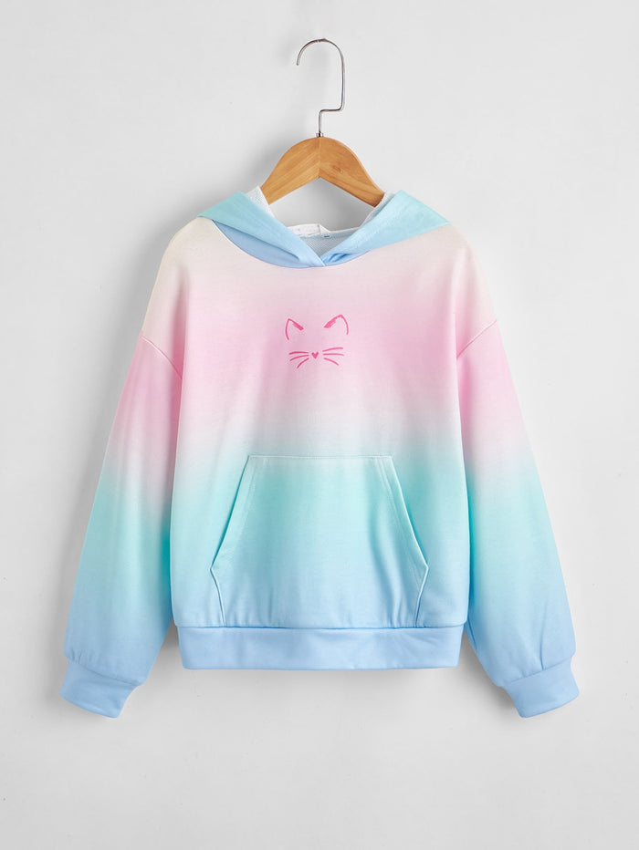 Girls Cartoon Graphic Ombre Hoodie