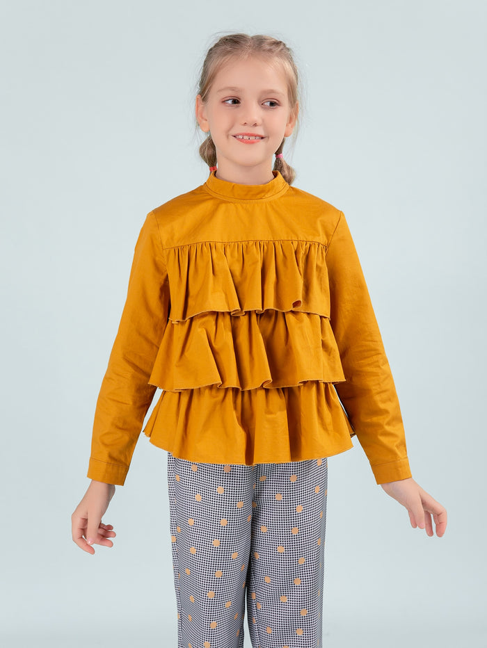 Girls Mock Neck Layered Ruffle Hem Top