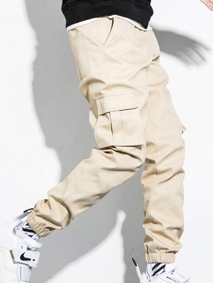 Men Patched Flap Pocket Cargo Pants Khaki