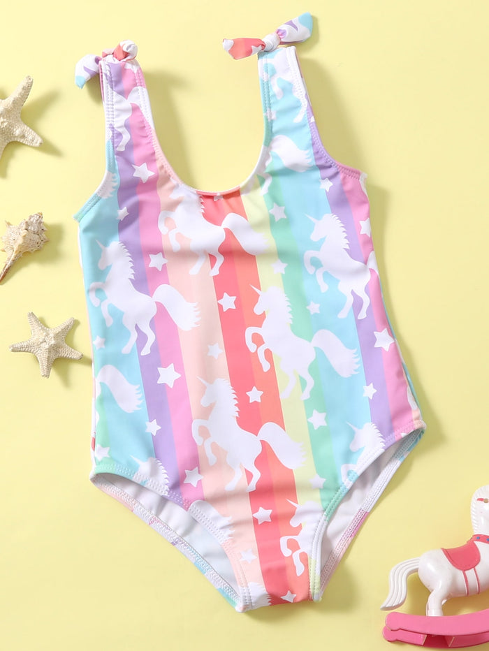 Toddler Girls Striped Print One Piece Swimsuit