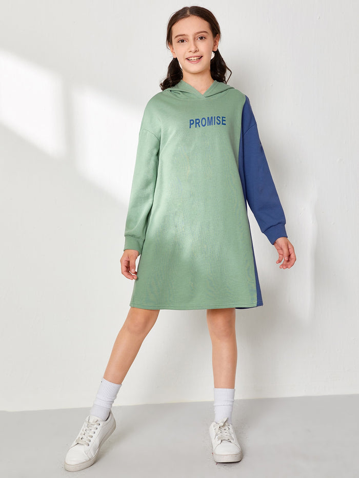 Girls Letter Graphic Colorblock Sweatshirt Dress