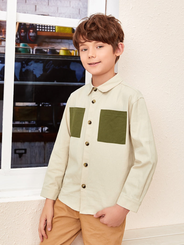 Boys Single Breasted Contrast Patch Pocket Shirt