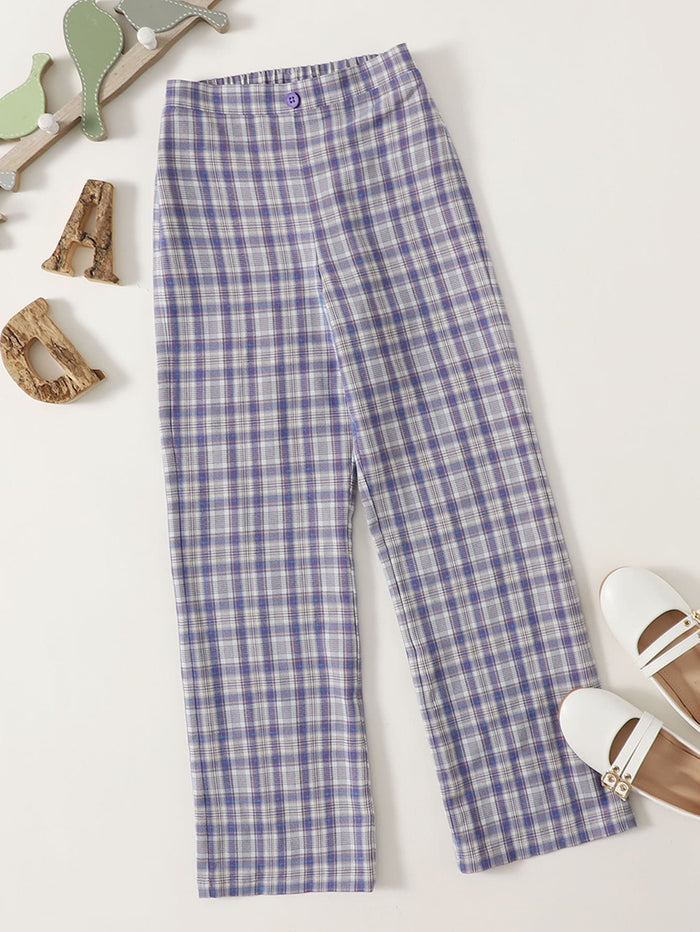 Girls Tartan Wide Leg Pants Multicolor
