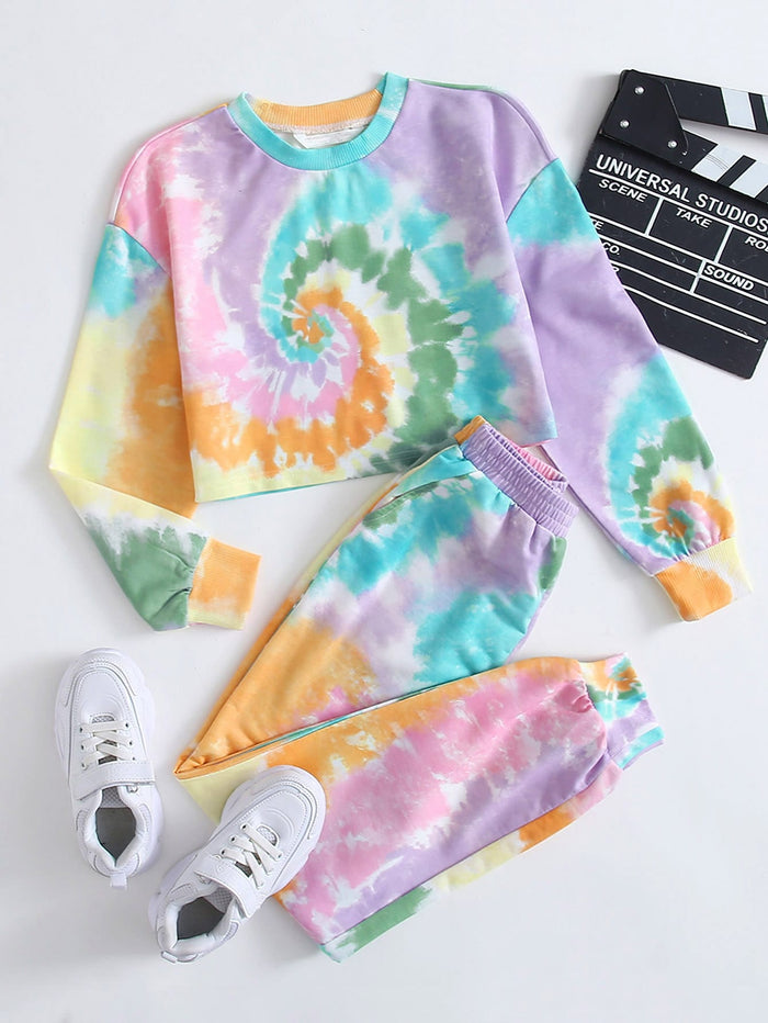 Girls Drop Shoulder Pullover & Sweatpants Set