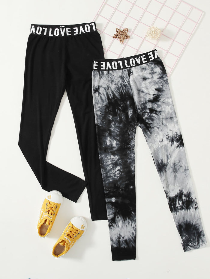 Girls 2pack Letter Tape Leggings Black and White