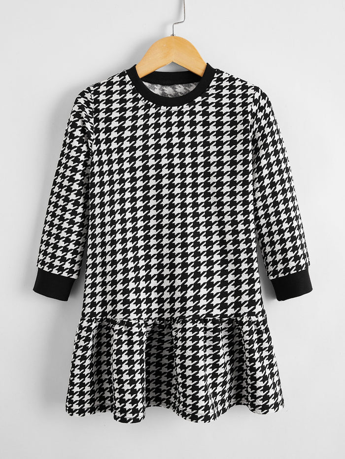 Toddler Girls Houndstooth Ruffle Hem Babydoll Dress