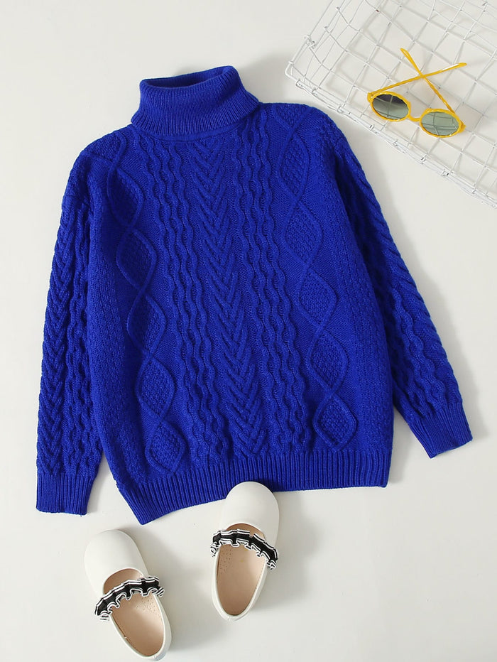 Girls Rolled Neck Cable Knit Sweater