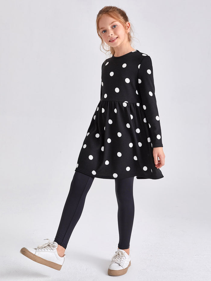 Girls Polka Dot Peplum Top and Leggings Set