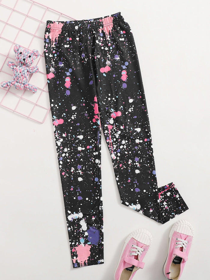 Girls Ink Splatter Print Leggings