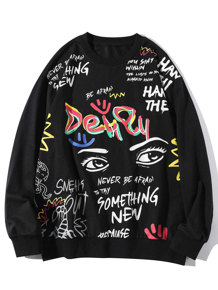Men Slogan Graphic Sweatshirt Black