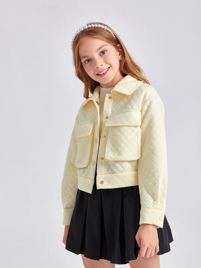 Girls Flap Pocket Quilted Solid Jacket