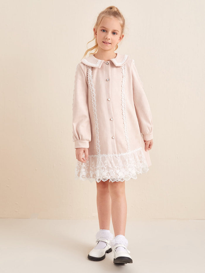 Girls Contrast Lace Button Front Coat