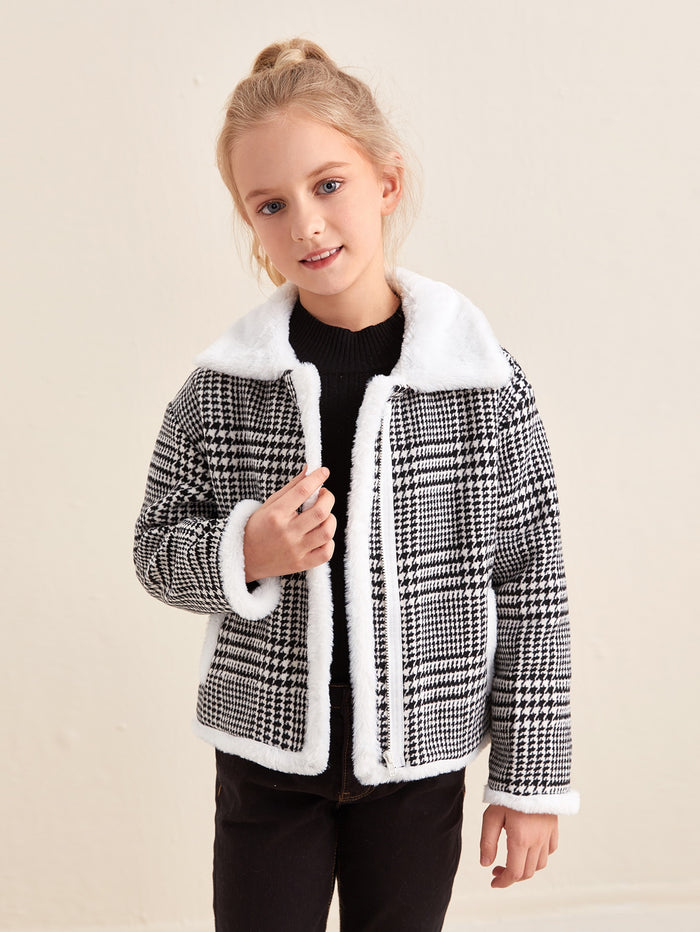 Girls Plush Lined Houndstooth Jacket