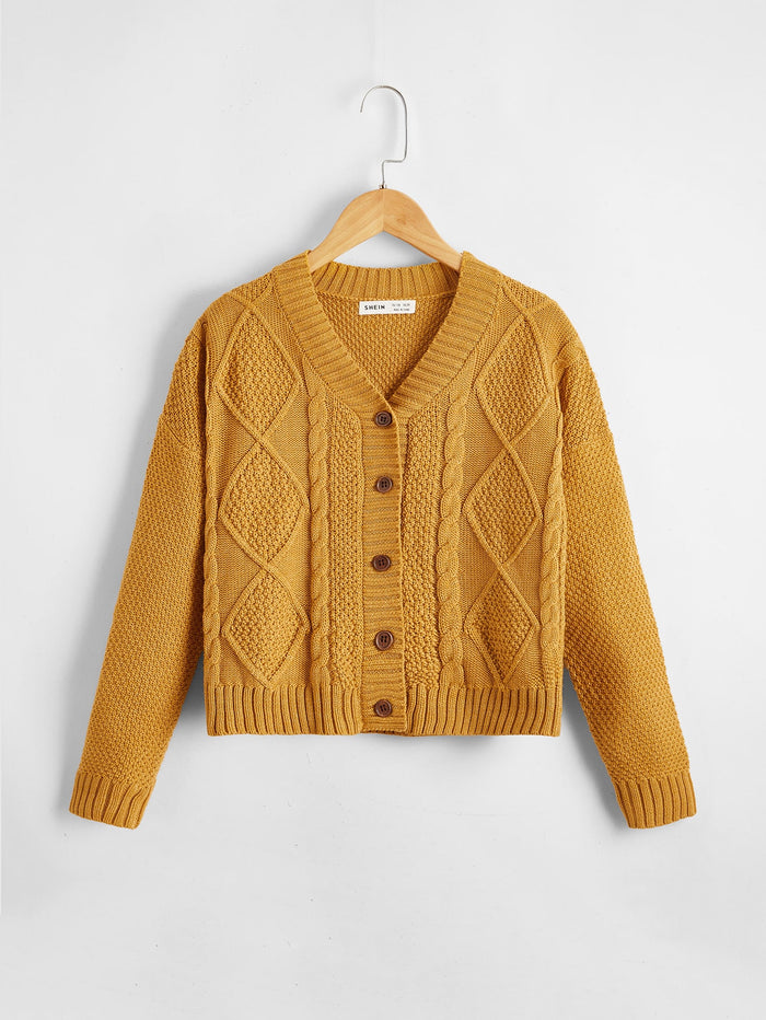 Girls Single Breasted Mixed Knit Cardigan