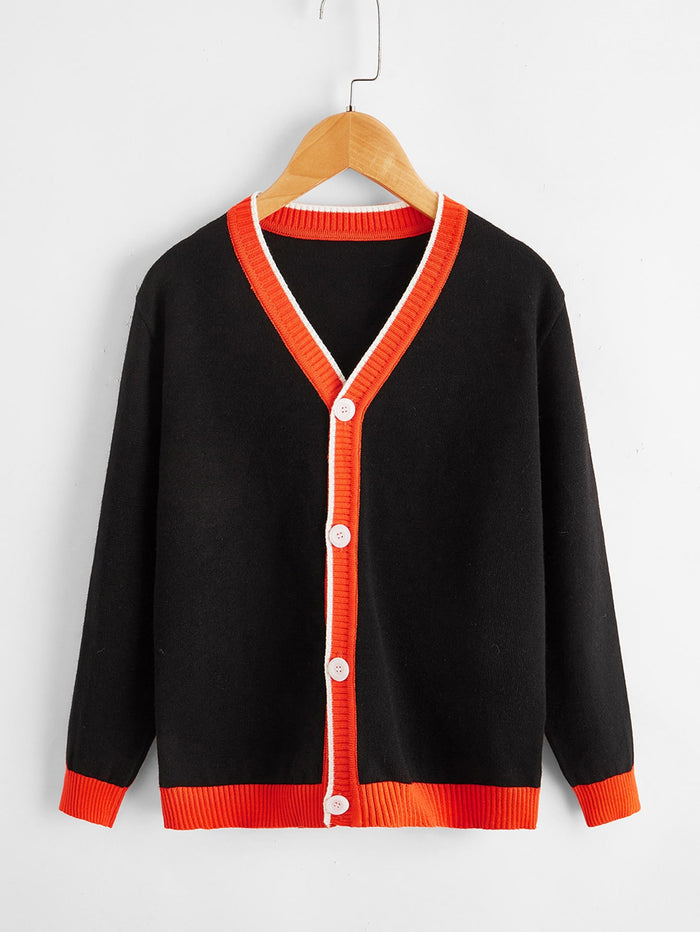 Boys Single Breasted Contrast Trim Cardigan