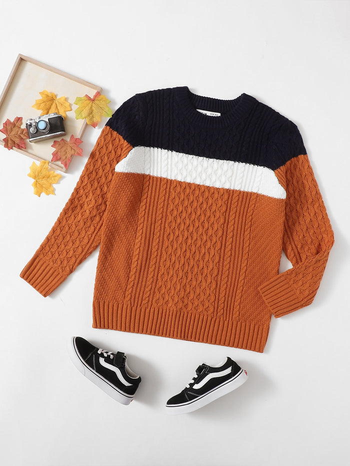 Boys Colorblock Cable Knit Sweater