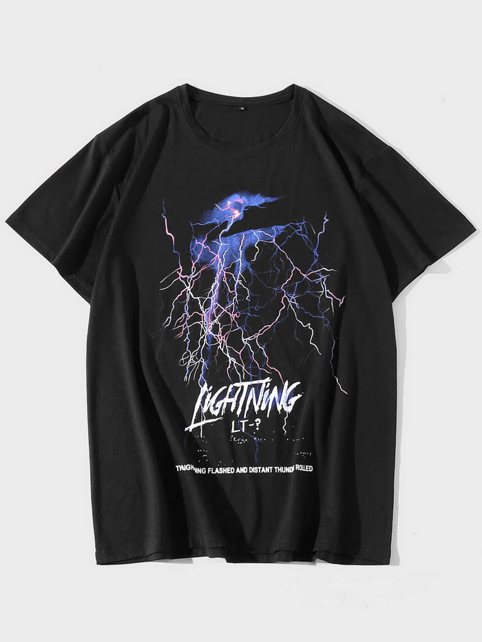 Men Letter & Lightning Print Tee