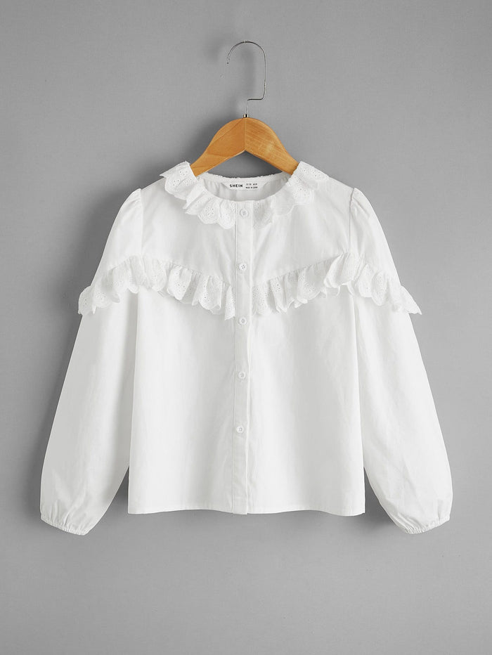Girls Ruffle Trim Button Front Blouse