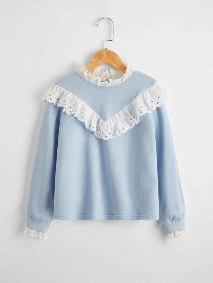 Girls Contrast Schiffy Ruffle Detail Pullover