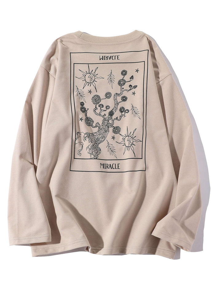 Men Floral And Letter Graphic Long Sleeve Tee Apricot