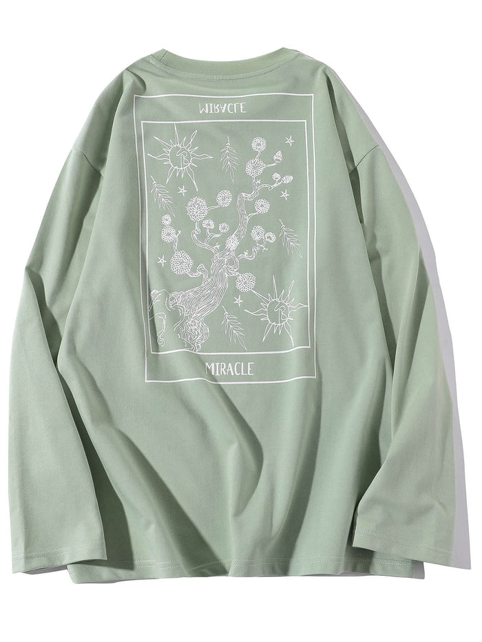 Men Floral And Letter Graphic Long Sleeve Tee Mint Green