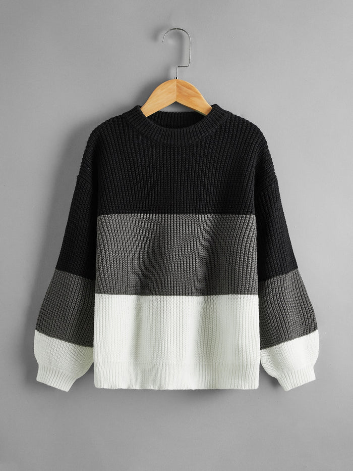 Girls Color Block Lantern Sleeve Sweater
