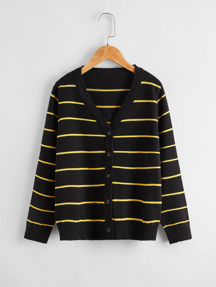 Boys Buttoned Front Striped Cardigan
