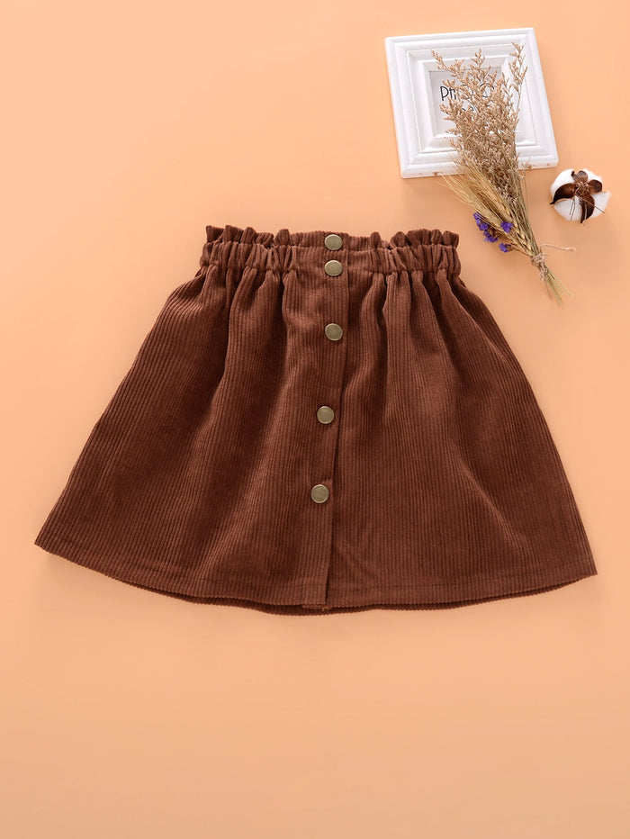 Toddler Girls Corduroy Paperbag Waist Skirt Rust Brown