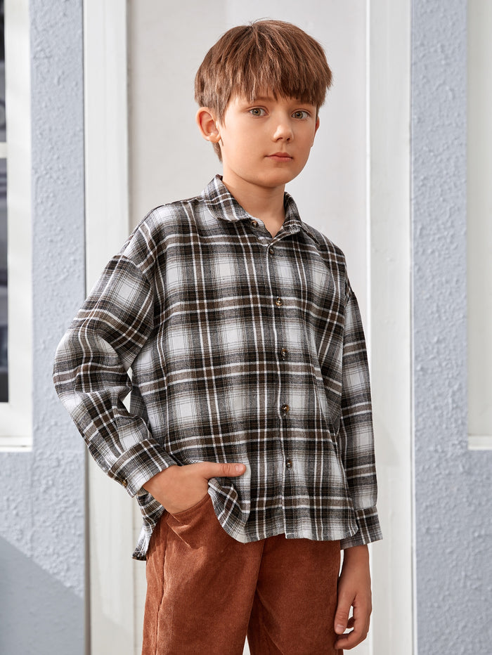 Boys Tartan Drop Shoulder Button Front Shirt