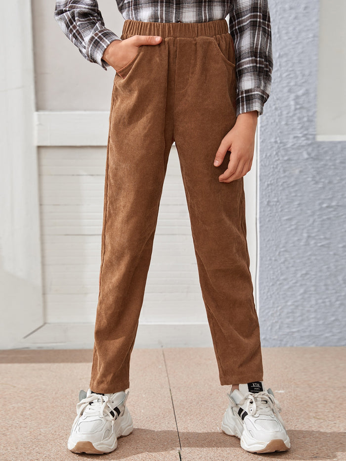 Boys Pocket Detail Cord Pants Coffee Brown