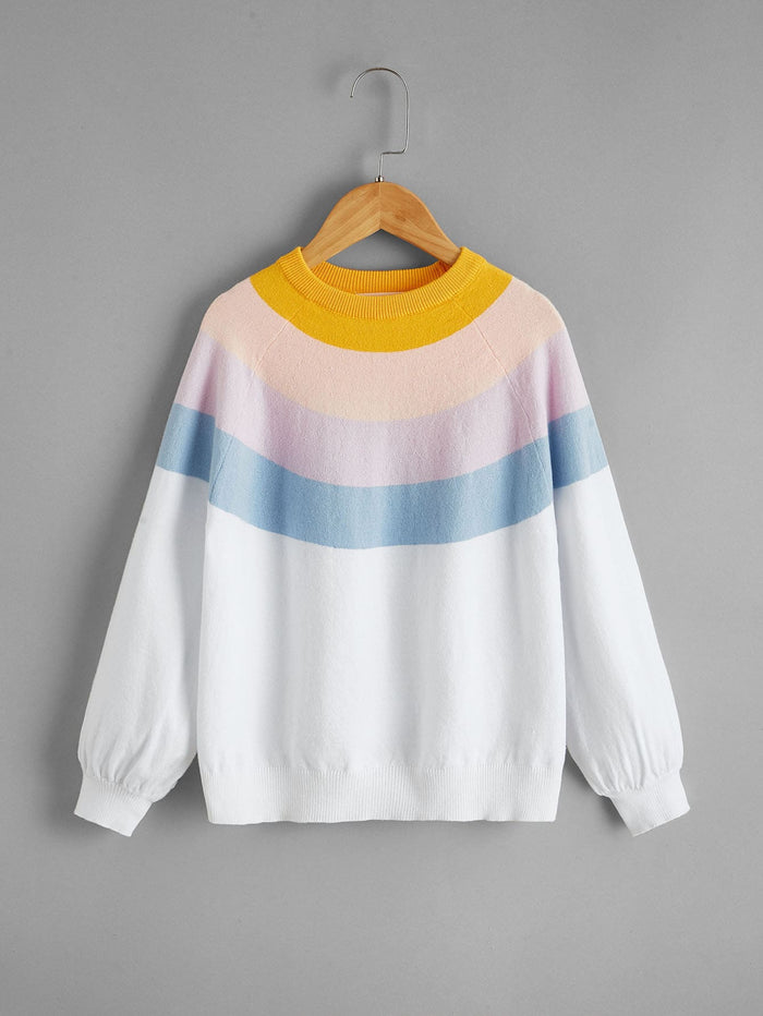 Girls Raglan Sleeve Colorblock Sweater