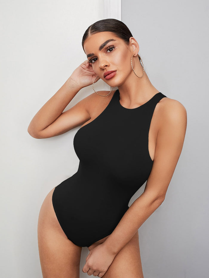 Form Fitted Solid Bodysuit Black