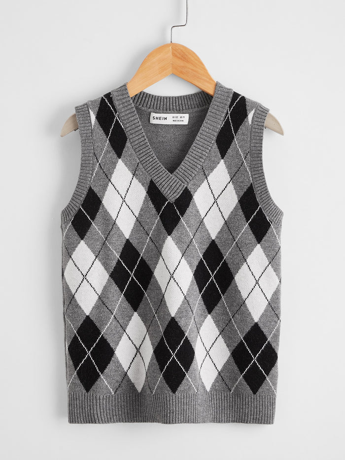 Boys V-Neck Argyle Pattern Sweater Vest