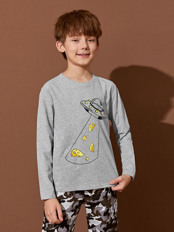 Boys Spaceship and Cheese Print Top