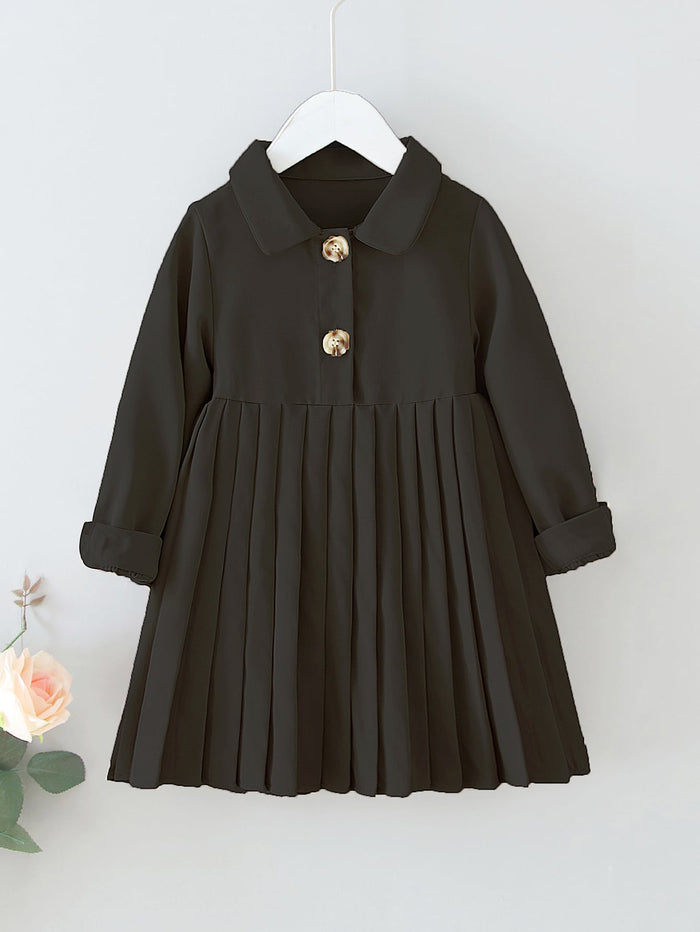 Toddler Girls Button Front Pleated Hem Dress