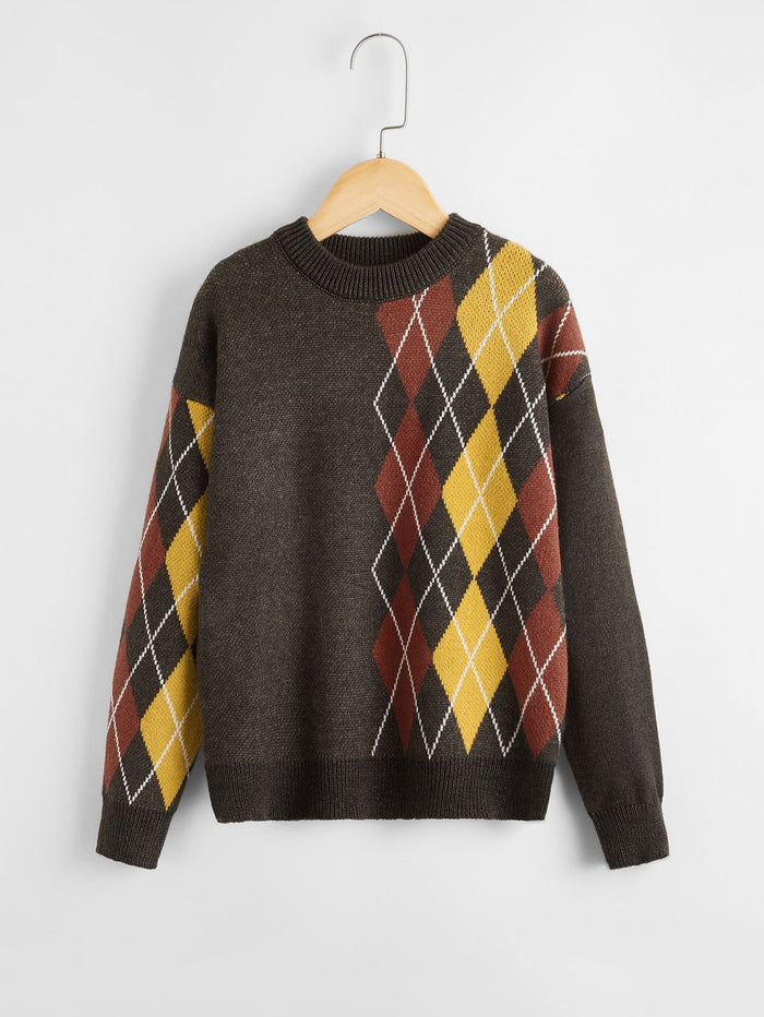 Boys Colorblock Argyle Pattern Sweater