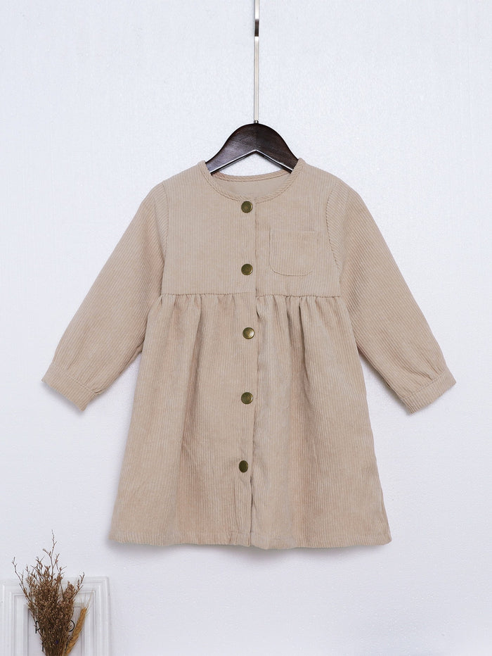 Toddler Girls Button Front Corduroy Smock Dress Apricot