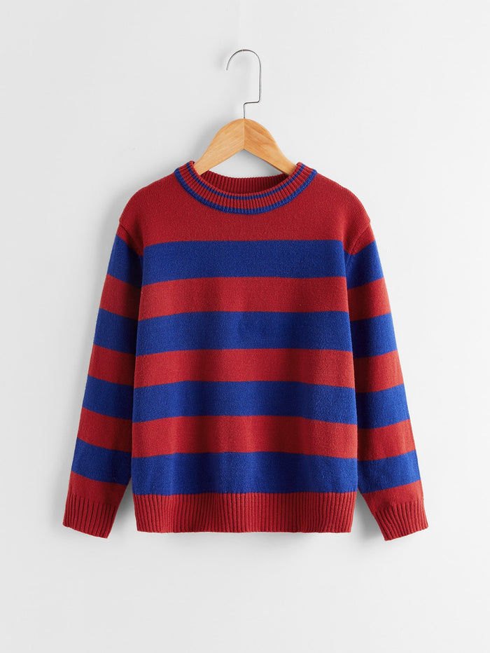 Boys Stripe Pattern Colorblock Sweater