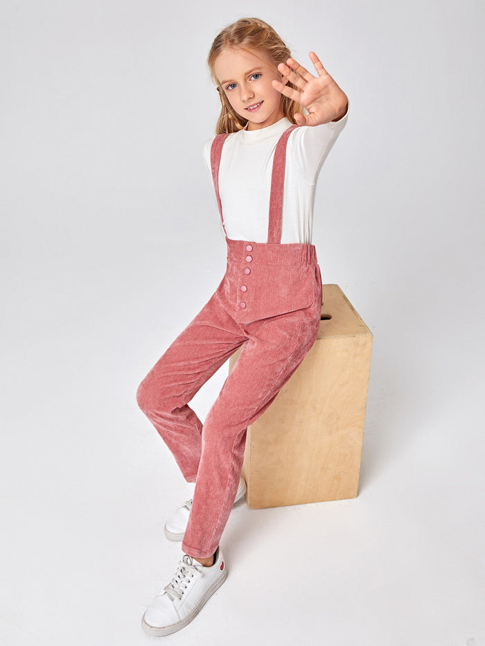 Girls Button Fly Cord Suspender Overall Jumpsuit